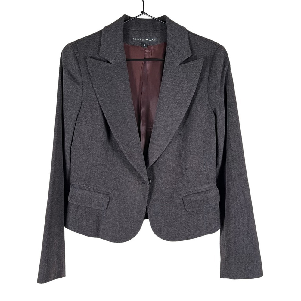 Jenne Maag Womens Suit Jacket Blazer Brown Wool Long Sleeve Short Stretch USA S